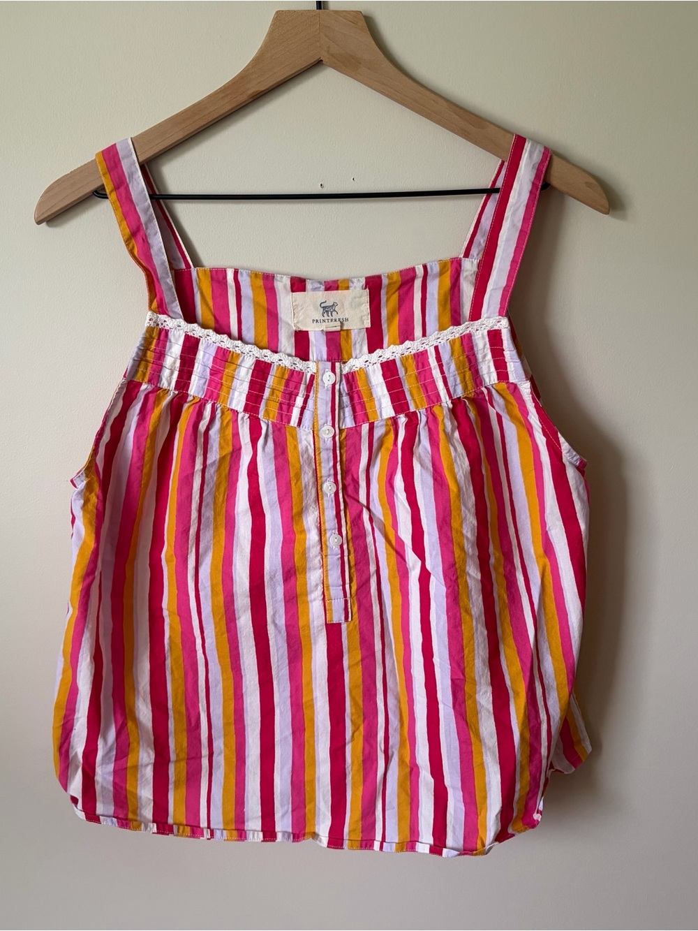 Printfresh Pink, White & Mustard Striped Sleeveless Top